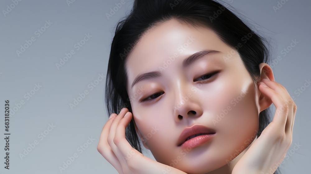 Relaxing Woman with Closed Eyes and Hands on Face in Serene Meditation Pose Generative AI Relaxing Woman with Closed Eyes and Hands on Face in Serene Meditation Pose Generative AI