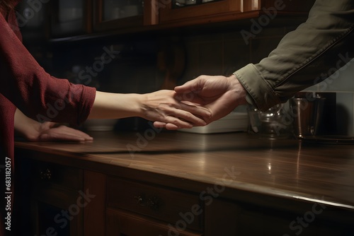 Supportive Gesture Person Holding Hand of Man Standing on Counter for Assistance and Encouragement Generative AI