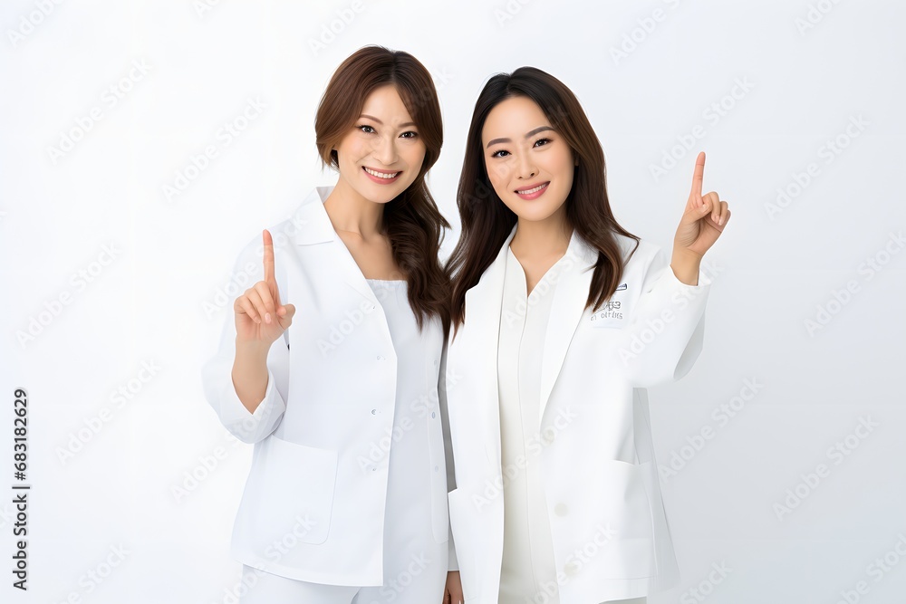 Confident Businesswomen in White Suits Celebrating Success with Raised Hands in Professional Portrait Generative AI Confident Businesswomen in White Suits Celebrating Success with Raised Hands in Professional Portrait Generative AI