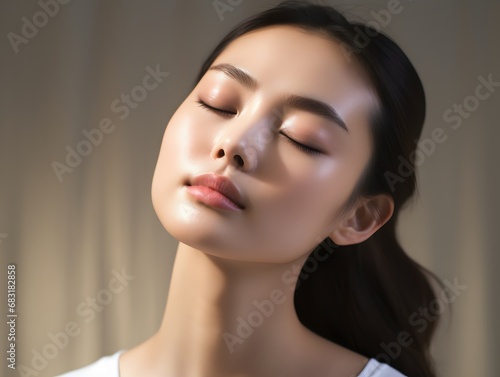 Relaxing in Serenity Woman Enjoying a Peaceful Moment with Closed Eyes Generative AI