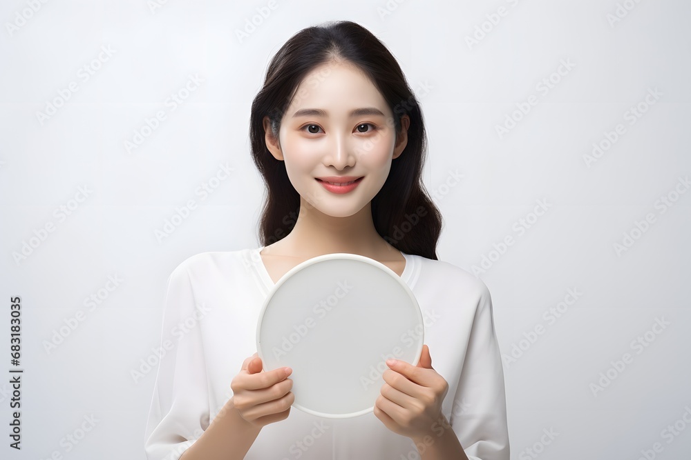 Woman with Giraffe Mask Holding a White Plate in Front of Her Face for Creative and Fun Conceptual Photography Generative AI Woman with Giraffe Mask Holding a White Plate in Front of Her Face for Creative and Fun Conceptual Photography Generative AI