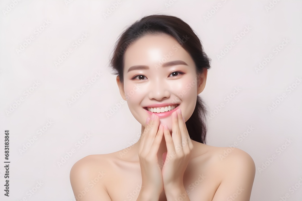 Happy young woman posing for a portrait with a genuine smile on her face in a natural outdoor setting Generative AI Happy young woman posing for a portrait with a genuine smile on her face in a natural outdoor setting Generative AI