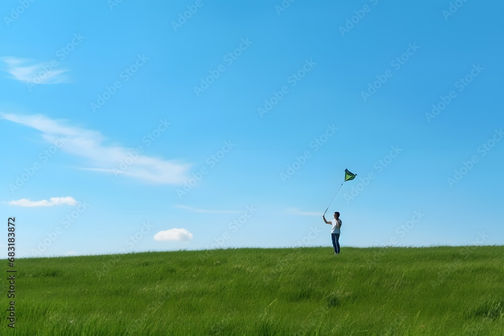 Happy Giraffe Enjoying a Sunny Day Flying a Colorful Kite in a Lush Green Field Generative AI Happy Giraffe Enjoying a Sunny Day Flying a Colorful Kite in a Lush Green Field Generative AI