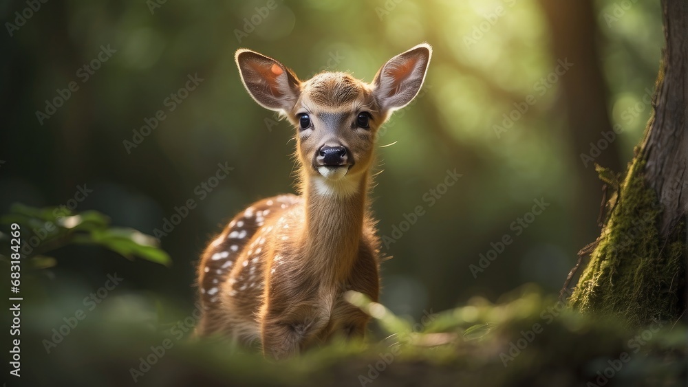 portrait of a cute deer cub in a jungle photo portrait of a cute deer cub in a jungle photo