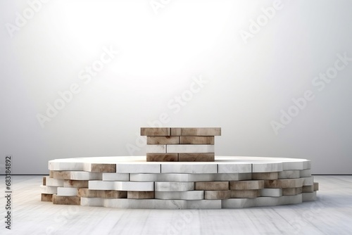 Rustic wood pieces podium in white clean room