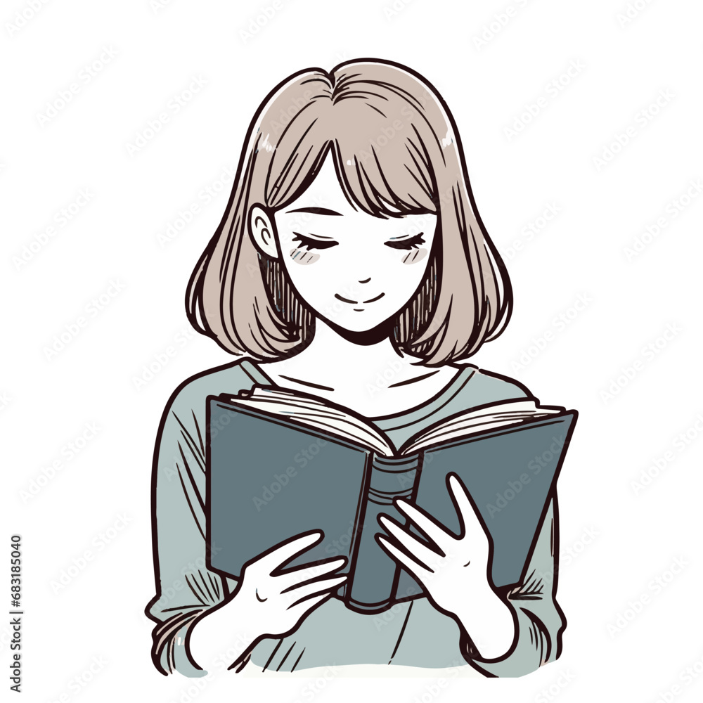 Young women reading Book Hand drawn style vector design illustrations. isolated on white background Young women reading Book Hand drawn style vector design illustrations. isolated on white background