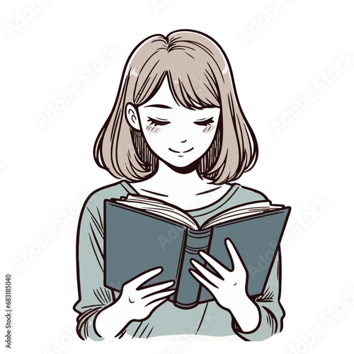 Young women reading Book Hand drawn style vector design illustrations. isolated on white background