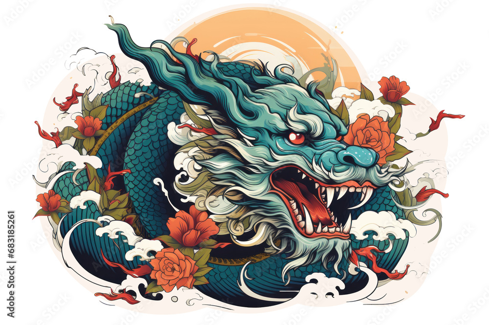 Asian Dragon design isolated on a transparent background created with Generative AI technology