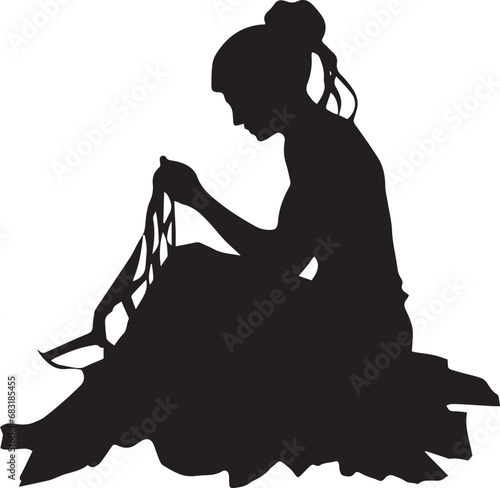 A Girl Embroidery her clothes silhouette vector illustration © Nahid