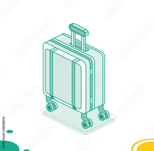 Small suitcase on wheels isolated on white background. Isometric outline icon. Luggage. Travel symbol.