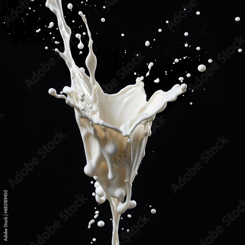 Splash of Milk on Black Background. Generative Ai