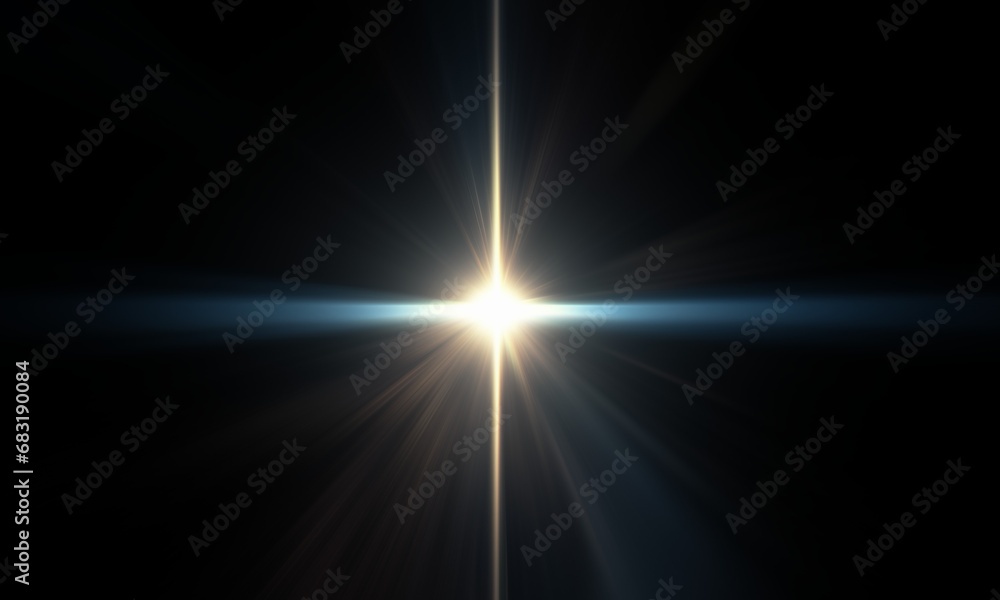 Light effect ray shining sun bright flash Special lens flare on black background