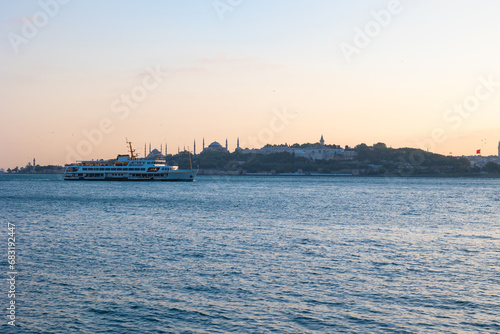 Istanbul background photo. Historical peninsula view from Uskudar district