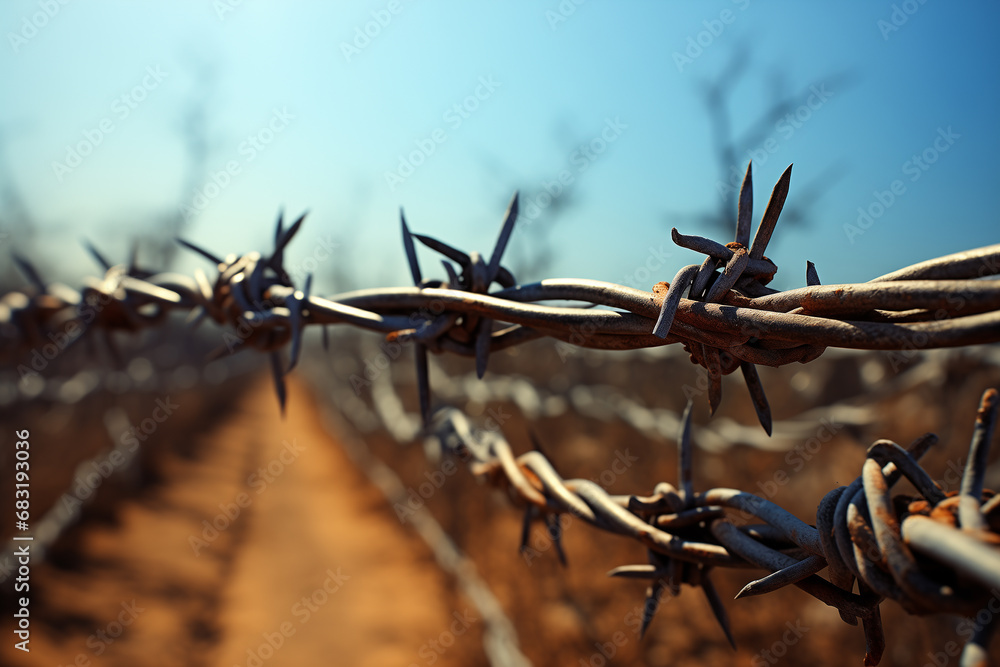Barbed wire on sunny day front view photo Barbed wire on sunny day front view photo