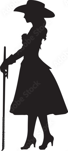 A Girl Standing with a Stick silhouette vector illustration © Nahid