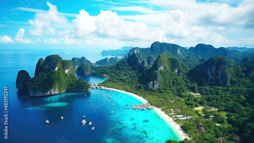 Aerial view of Koh Phi Phi island, Thailand. Beautiful island landscape in Thailand #683193247