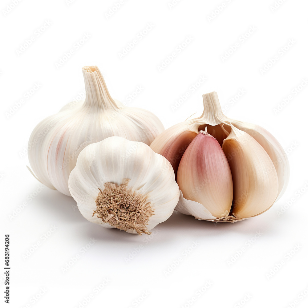 garlic isolated on white background, AI Generative. garlic isolated on white background, AI Generative.