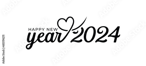 Happy New Year 2024 Logo Love. Modern Hand-drawn creative calligraphy vector logo design with love. Love 2024 New Year Logo Design