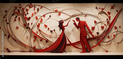 Love's dance in geometric elegance, unfolding on Valentine's Day in a mesmerizing high-definition display of intricate patterns and shapes