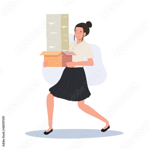 Stressed Thai University Student in Uniform Tackling a Heavy Workload