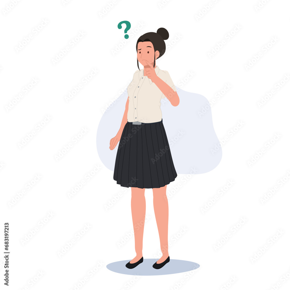 Confused Thai University Student in Uniform with Question Mark Confused Thai University Student in Uniform with Question Mark