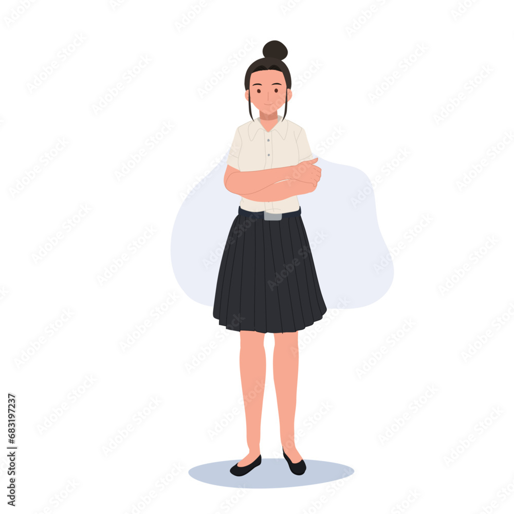 Confident Thai University Student in Uniform Studying for Academic Success Confident Thai University Student in Uniform Studying for Academic Success