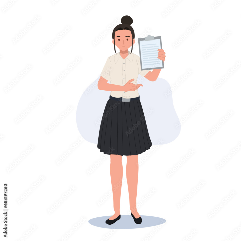 Thai University Student in Uniform Showing Academic Report Folder Thai University Student in Uniform Showing Academic Report Folder