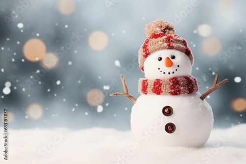 Christmas and New Year greeting card with empty space featuring a cheerful snowman © Muh