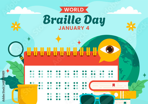 Braille Day Social Media Background Flat Cartoon Hand Drawn Templates Illustration