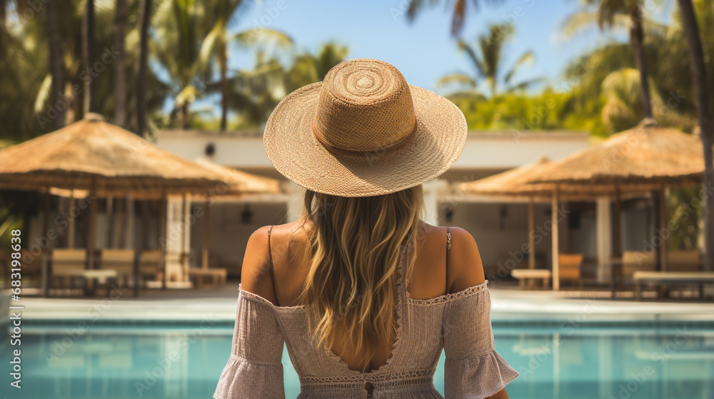 woman relaxing in the pool HD 8K wallpaper Stock Photographic Image 