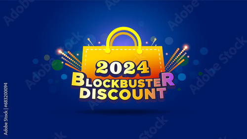 2024 blockbuster discount, sale and shopping advertising concept. Digital, website poster banner design.