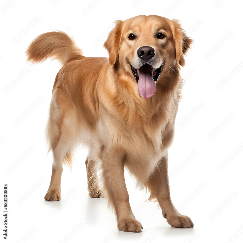 Golden Retriever, Happy Dog Isolated on White Background - Generative AI