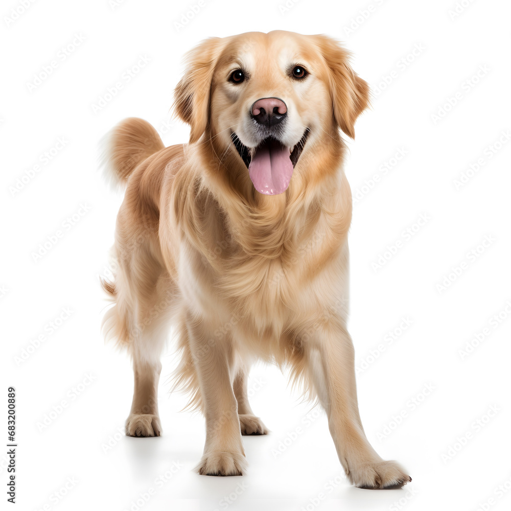 Golden Retriever, Happy Dog Isolated on White Background - Generative AI