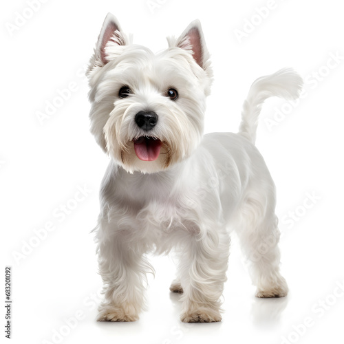 West Highland White Terrier Dog Isolated on White Background - Generative AI