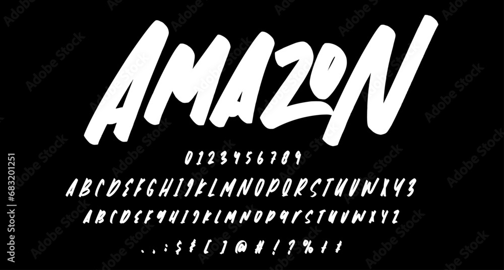 amazon graffiti font script vector lettering. Best Alphabet Alphabet Brush Script Logotype Font lettering handwritten - obrazy, fototapety, plakaty 