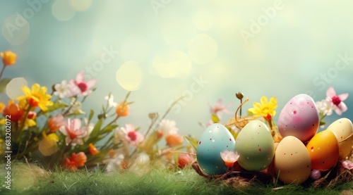 Colorful easter eggs decorated - Easter card. Generative AI