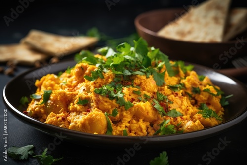 Classic Indian breakfast, egg Bhurji. Generative AI