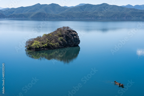 Islands in the heart of Lugu Lake in China