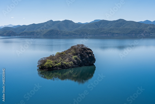 Islands in the heart of Lugu Lake in China photo
