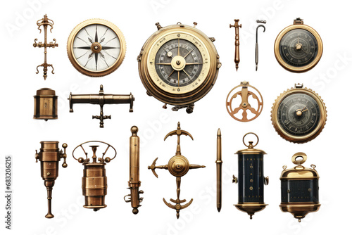 Maritime Precision: Nautical Instruments Set Isolated on Transparent Background