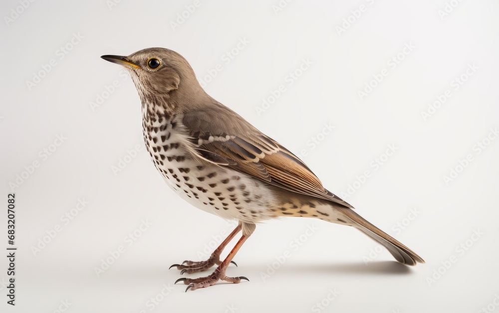 Realistic Portrait of a Spotted Thrush Bird on a Neutral Background Realistic Portrait of a Spotted Thrush Bird on a Neutral Background
