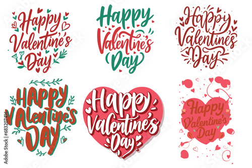 Happy Valentines Day typography poster with handwritten calligraphy text, isolated on white background. Vector Illustration - Vector © MstRabeaBasri