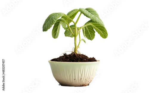 Cantaloupe Plant Seedling in a White Bowl on a Transparent Background