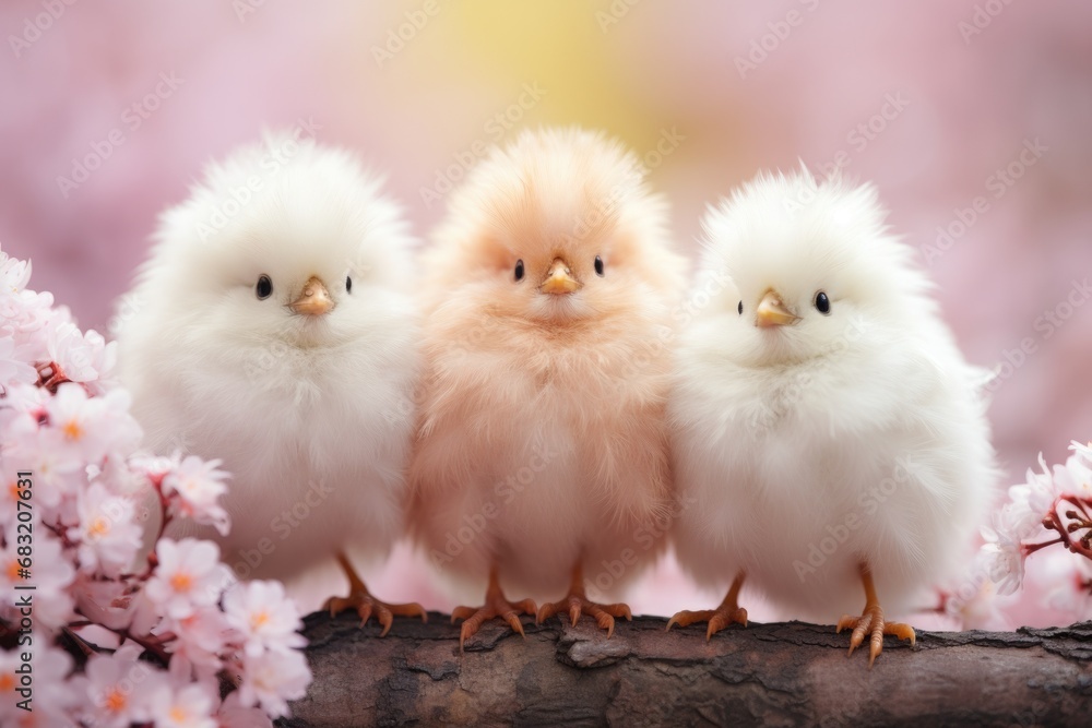 Warm, fuzzy chicks nestled in a festive Easter scene