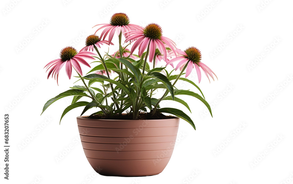 Echinacea Plant Seedling in a White Bowl on a Transparent Background
