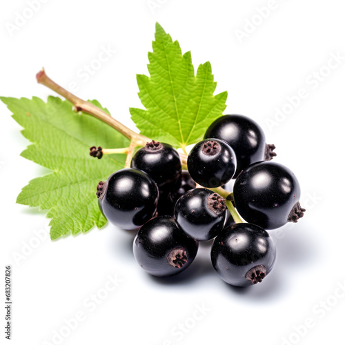 Black currant isolated on white background. Currant with leaf on white. Generative Ai