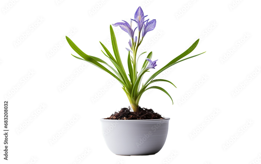 Iris Plant Seedling in a White Bowl against a Transparent Background