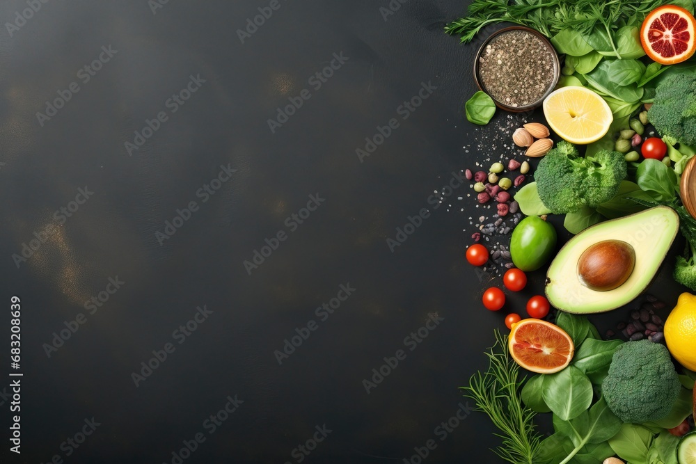 Healthy food background, copy space and generative ai Healthy food background, copy space and generative ai