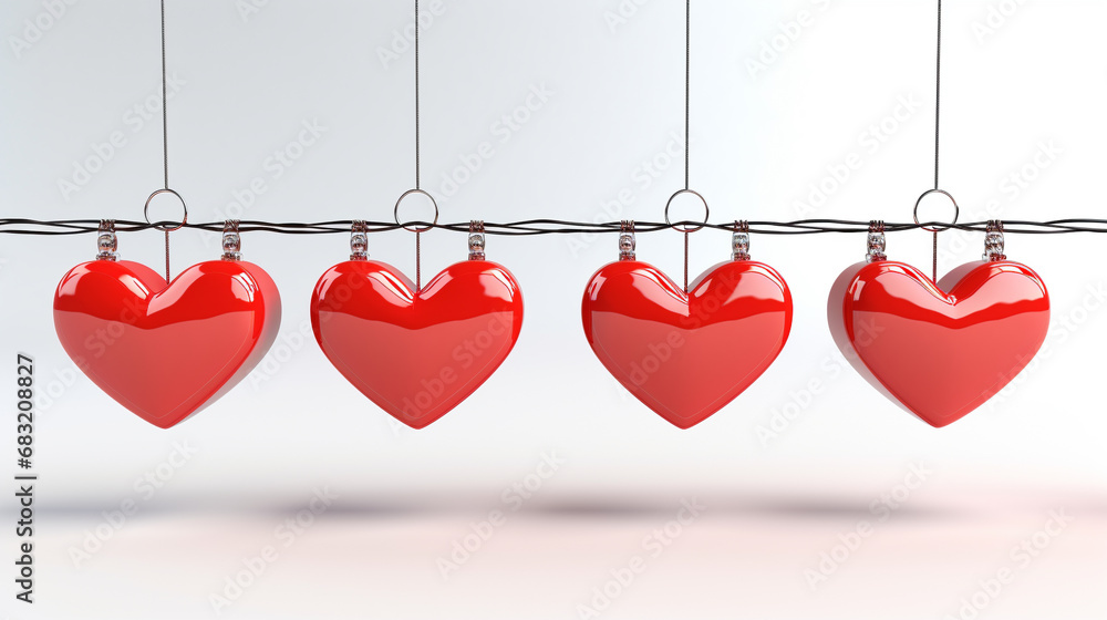 red hearts hanging on rope HD 8K wallpaper Stock Photographic Image 