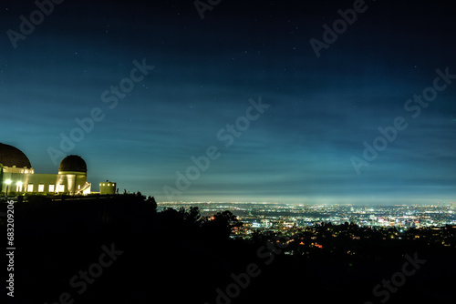 Night View of the Griffith Observatory on Mount Holywood and Los Angeles Skyline - California, USA photo